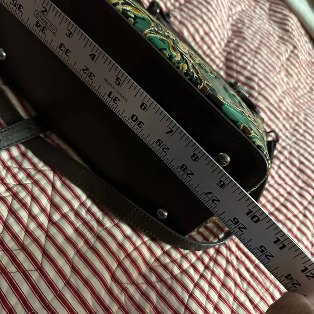 Vintage-Inspired Green and Brown Embossed Satchel